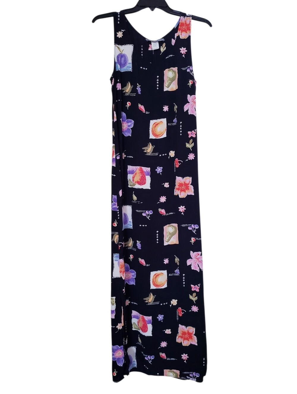 Carol Anderson Black Floral Fruit Print Long Dress